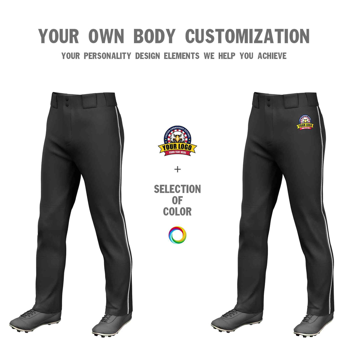 Custom Black Dark Gray-White Classic Fit Stretch Practice Loose-fit Baseball Pants
