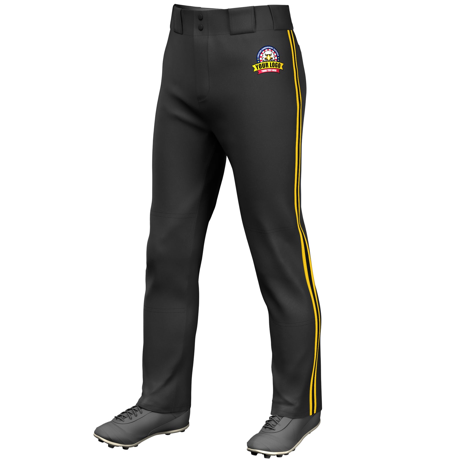 Custom Black Gold Classic Fit Stretch Practice Loose-fit Baseball Pants