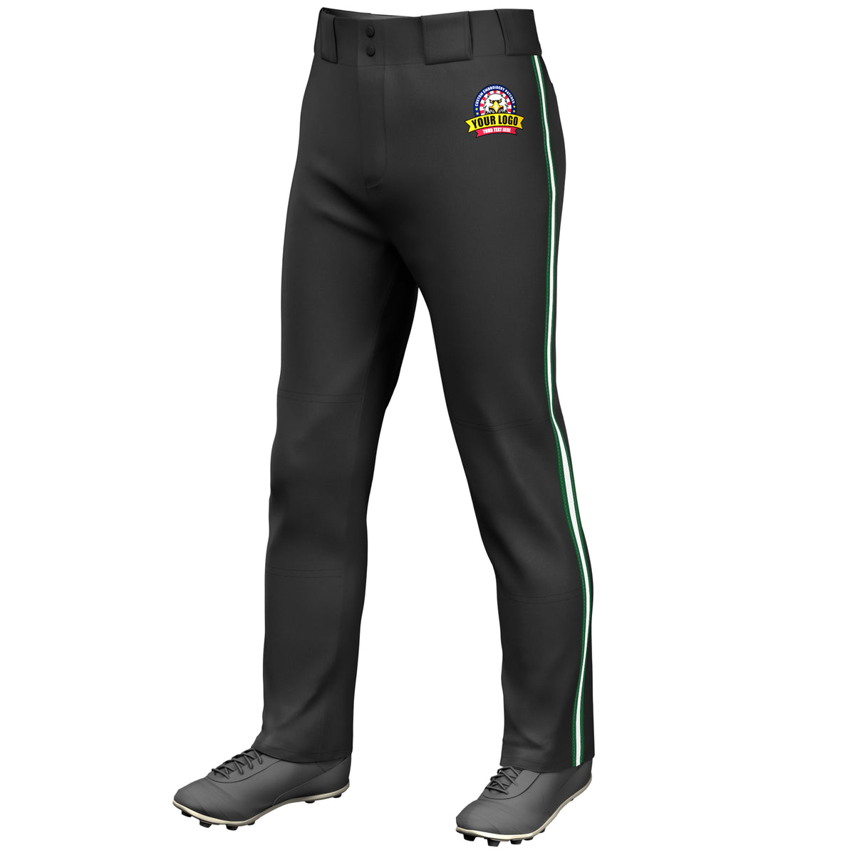 Custom Black Green White-Green Classic Fit Stretch Practice Loose-fit Baseball Pants