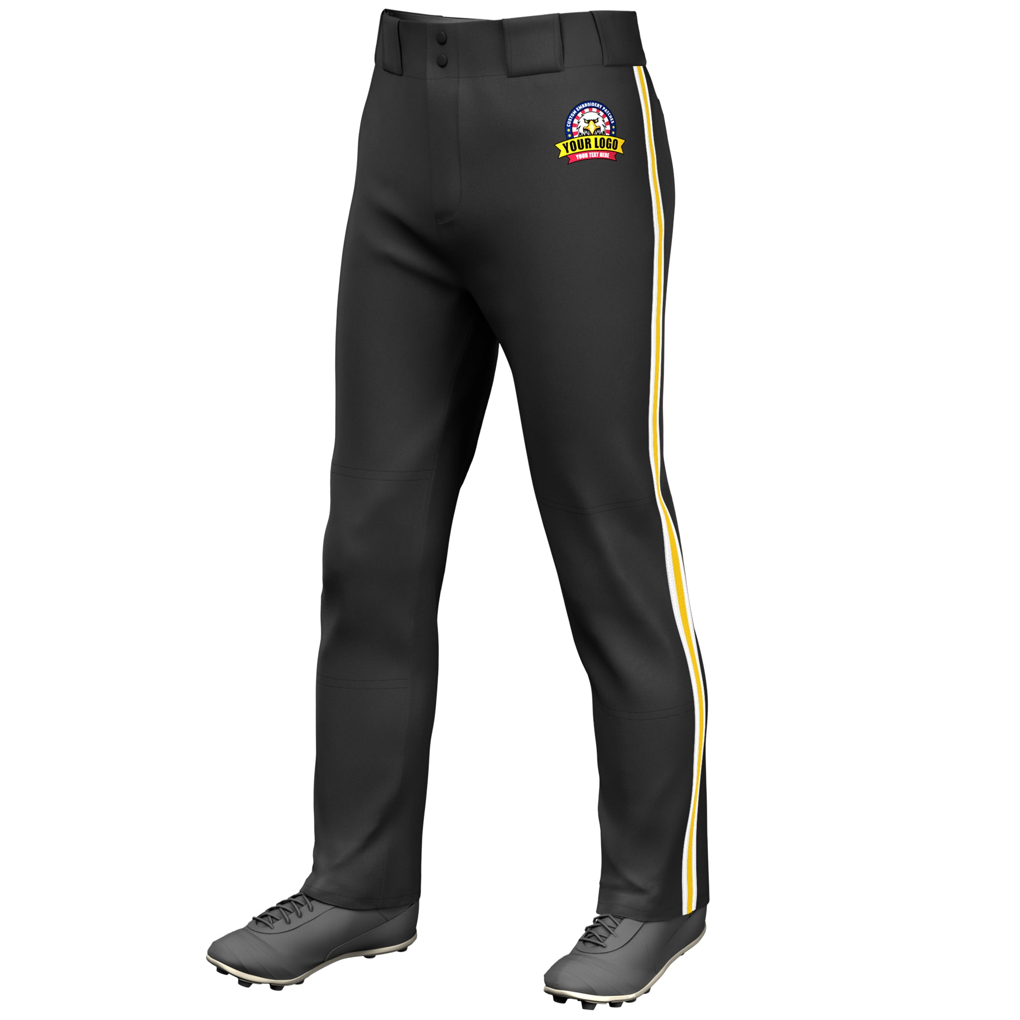 Custom Black White Gold-White Classic Fit Stretch Practice Loose-fit Baseball Pants