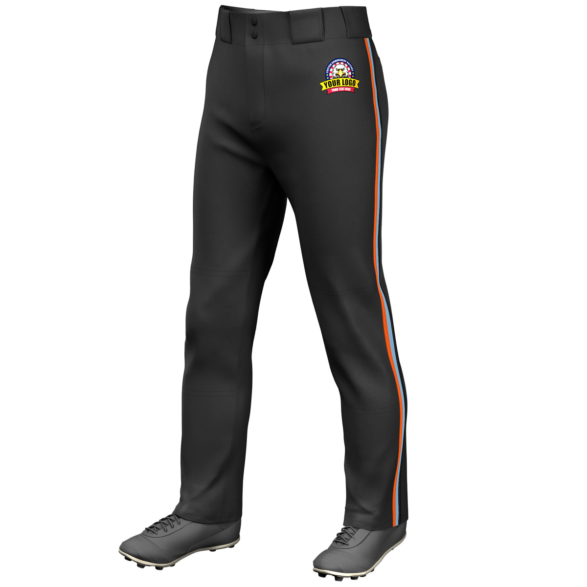 Custom Black Orange Light Blue-Black Classic Fit Stretch Practice Loose-fit Baseball Pants