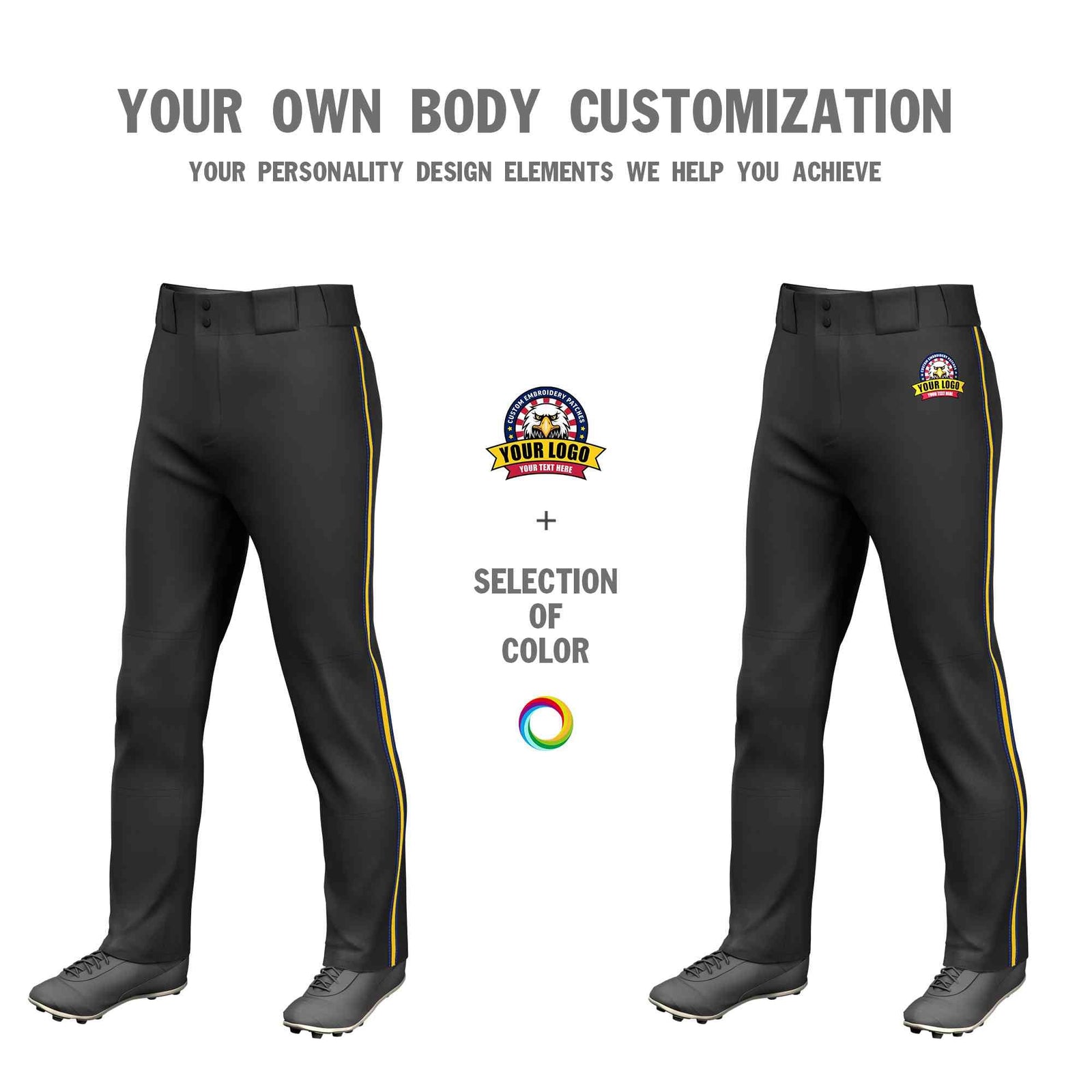 Custom Black Navy Gold-Navy Classic Fit Stretch Practice Loose-fit Baseball Pants