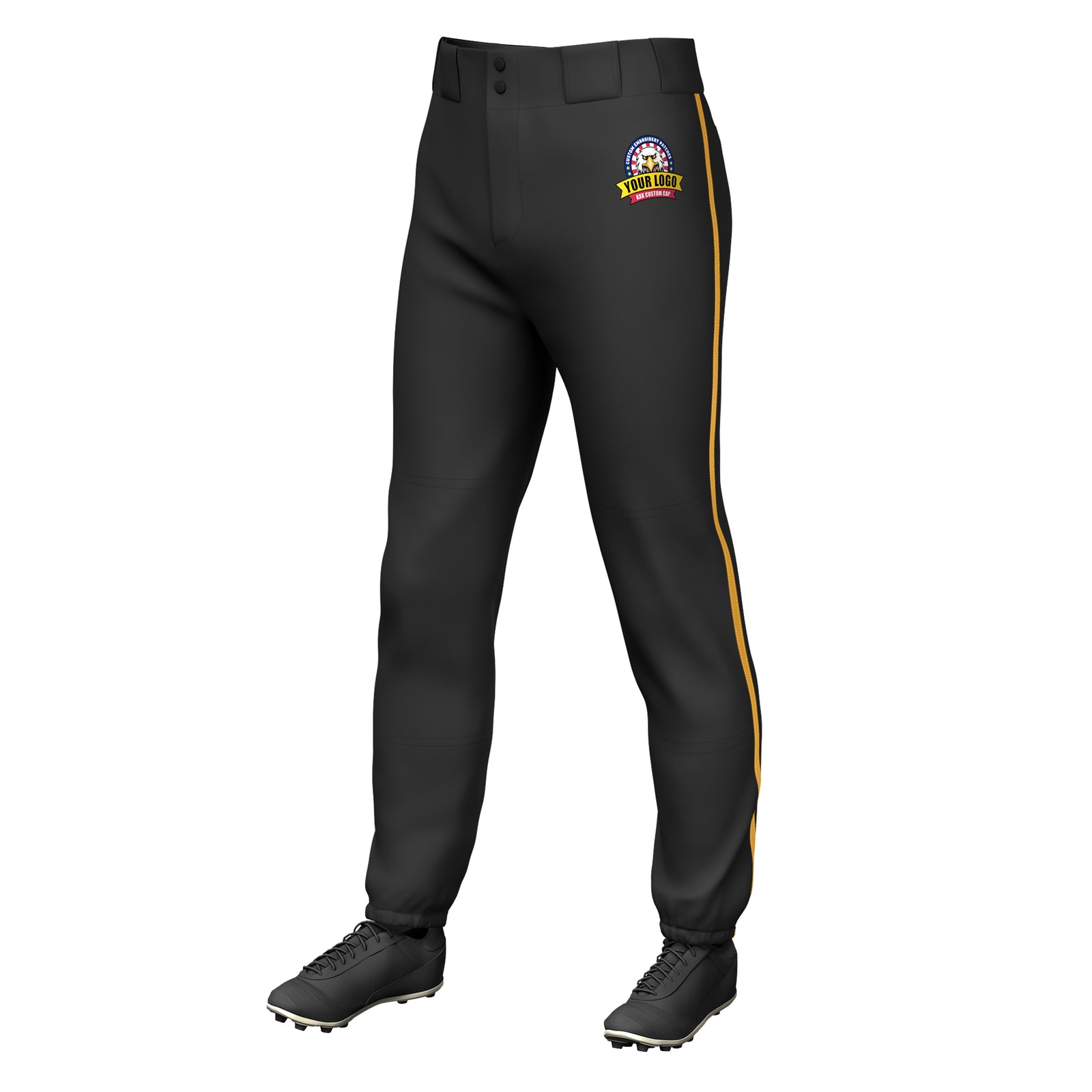 Custom Black Old Gold Classic Fit Stretch Practice Pull-up Baseball Pants