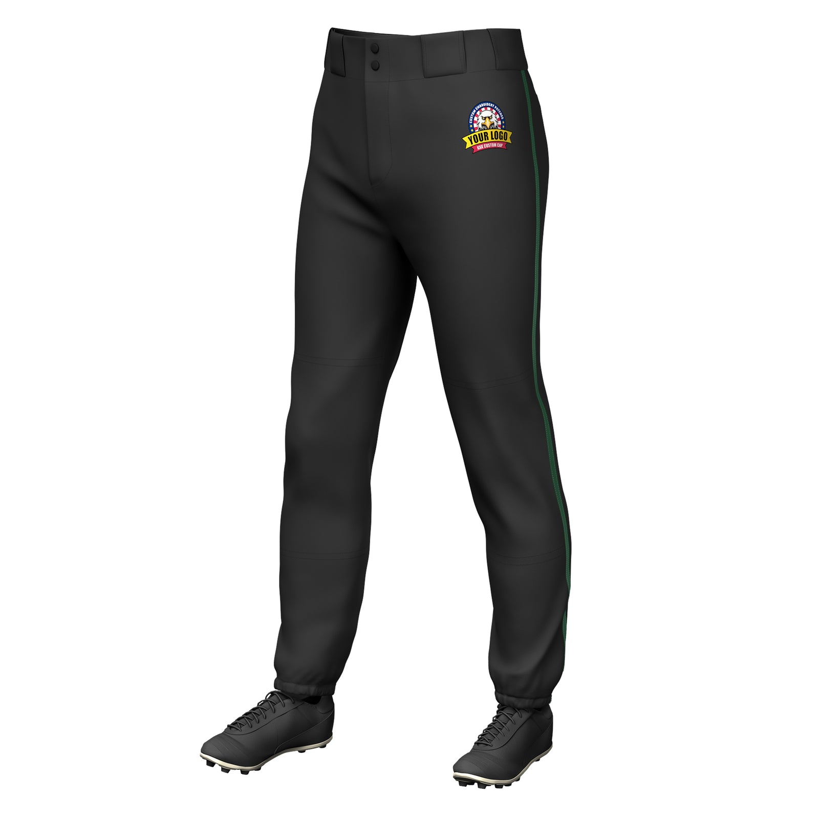 Custom Black Green Classic Fit Stretch Practice Pull-up Baseball Pants