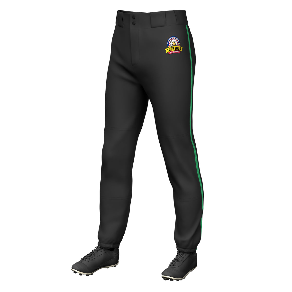Custom Black Kelly Green Classic Fit Stretch Practice Pull-up Baseball Pants