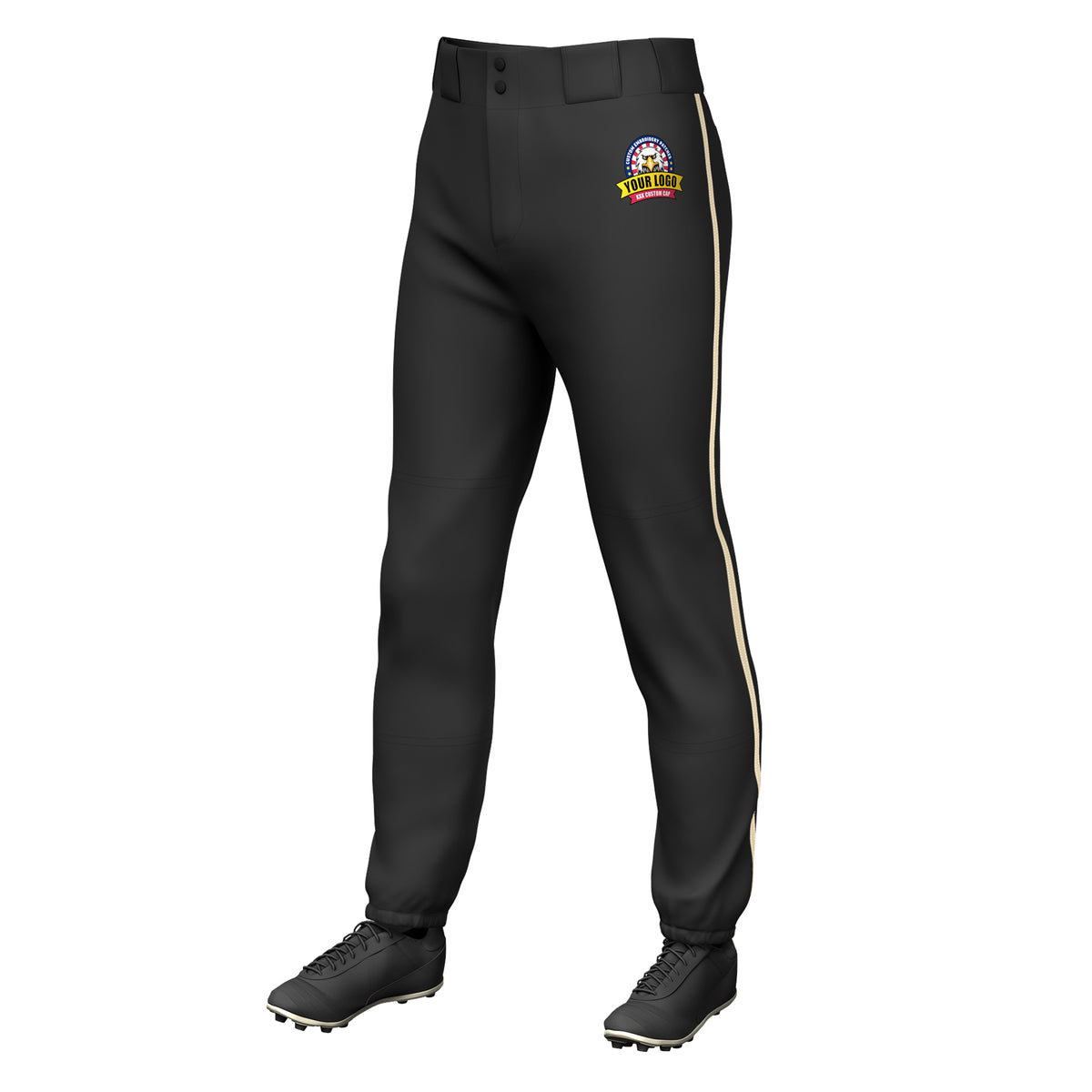 Custom Black Khaki Classic Fit Stretch Practice Pull-up Baseball Pants