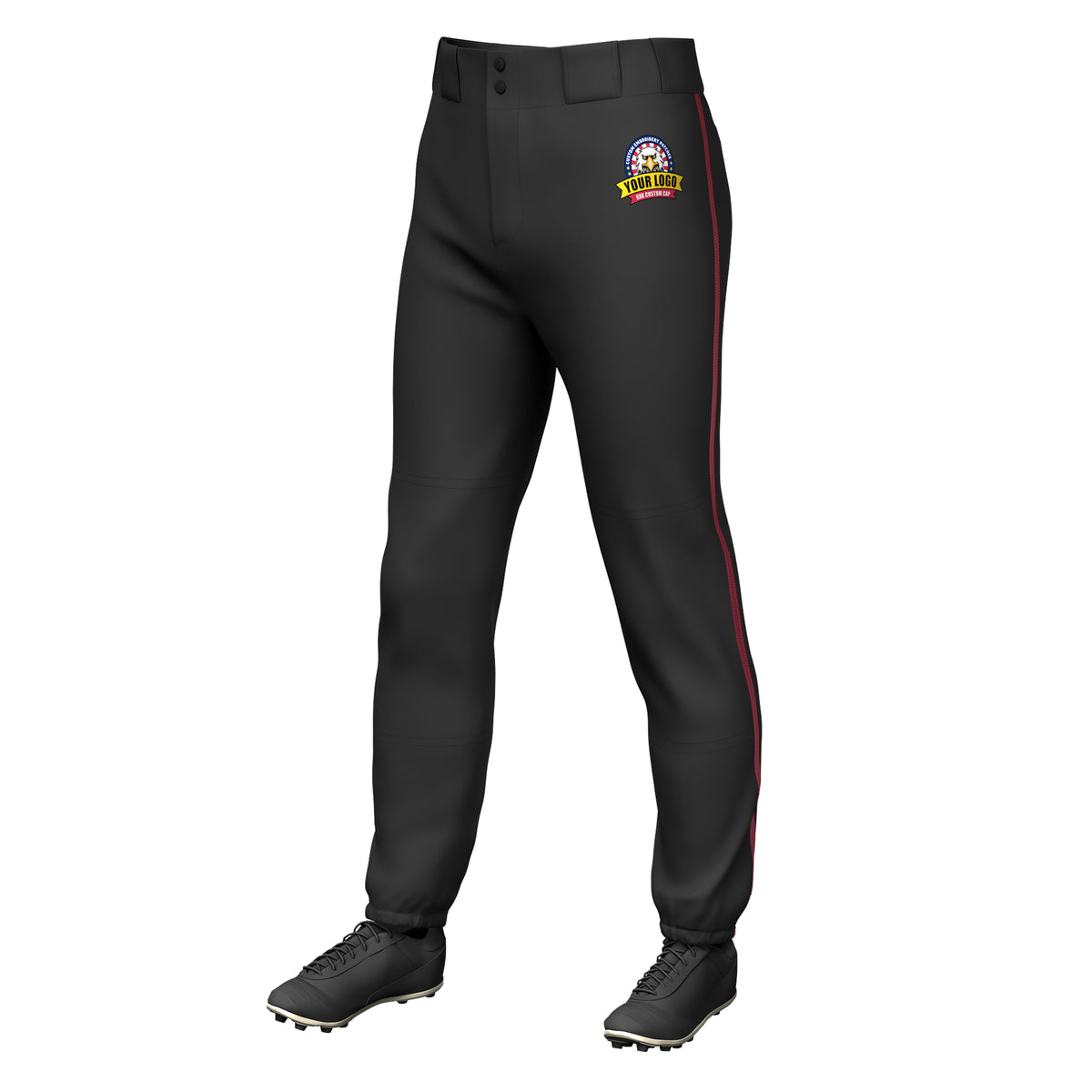 Custom Black Crimson Classic Fit Stretch Practice Pull-up Baseball Pants