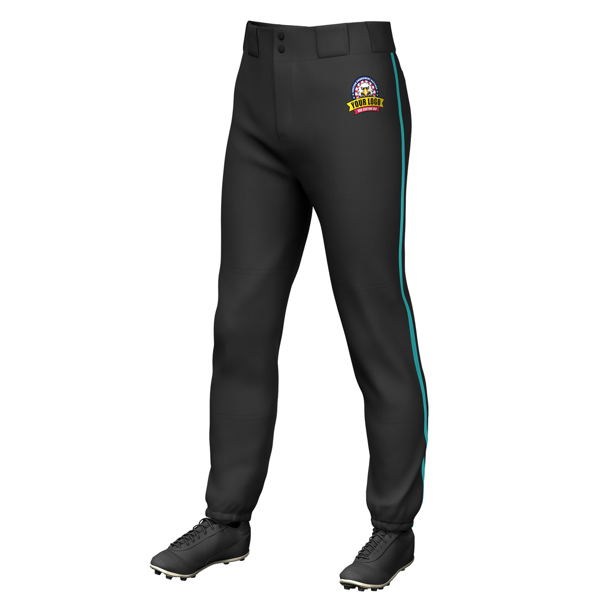 Custom Black Aqua Classic Fit Stretch Practice Pull-up Baseball Pants