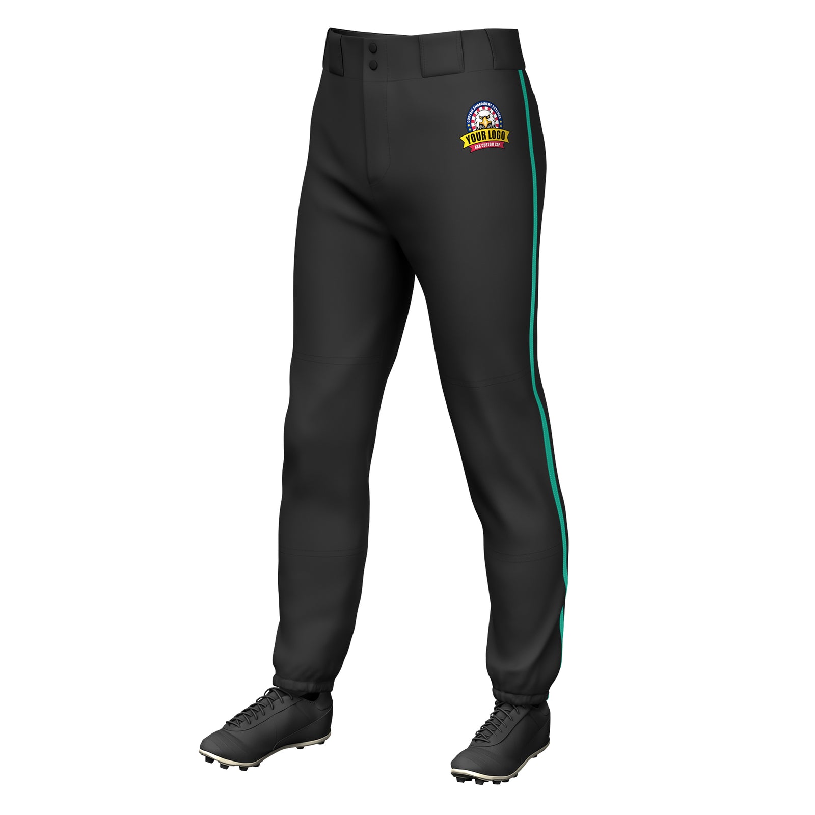 Custom Black Teal Classic Fit Stretch Practice Pull-up Baseball Pants