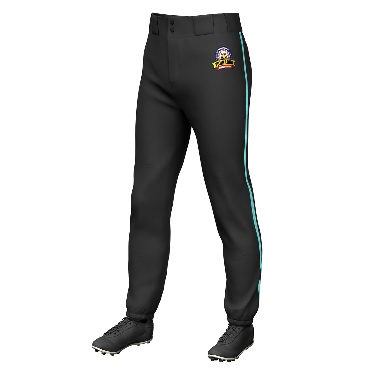 Custom Black Aqua Classic Fit Stretch Practice Pull-up Baseball Pants