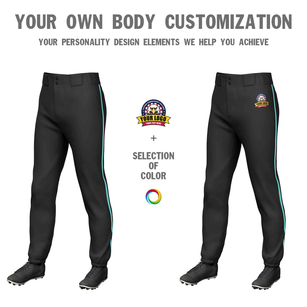 Custom Black Aqua Classic Fit Stretch Practice Pull-up Baseball Pants