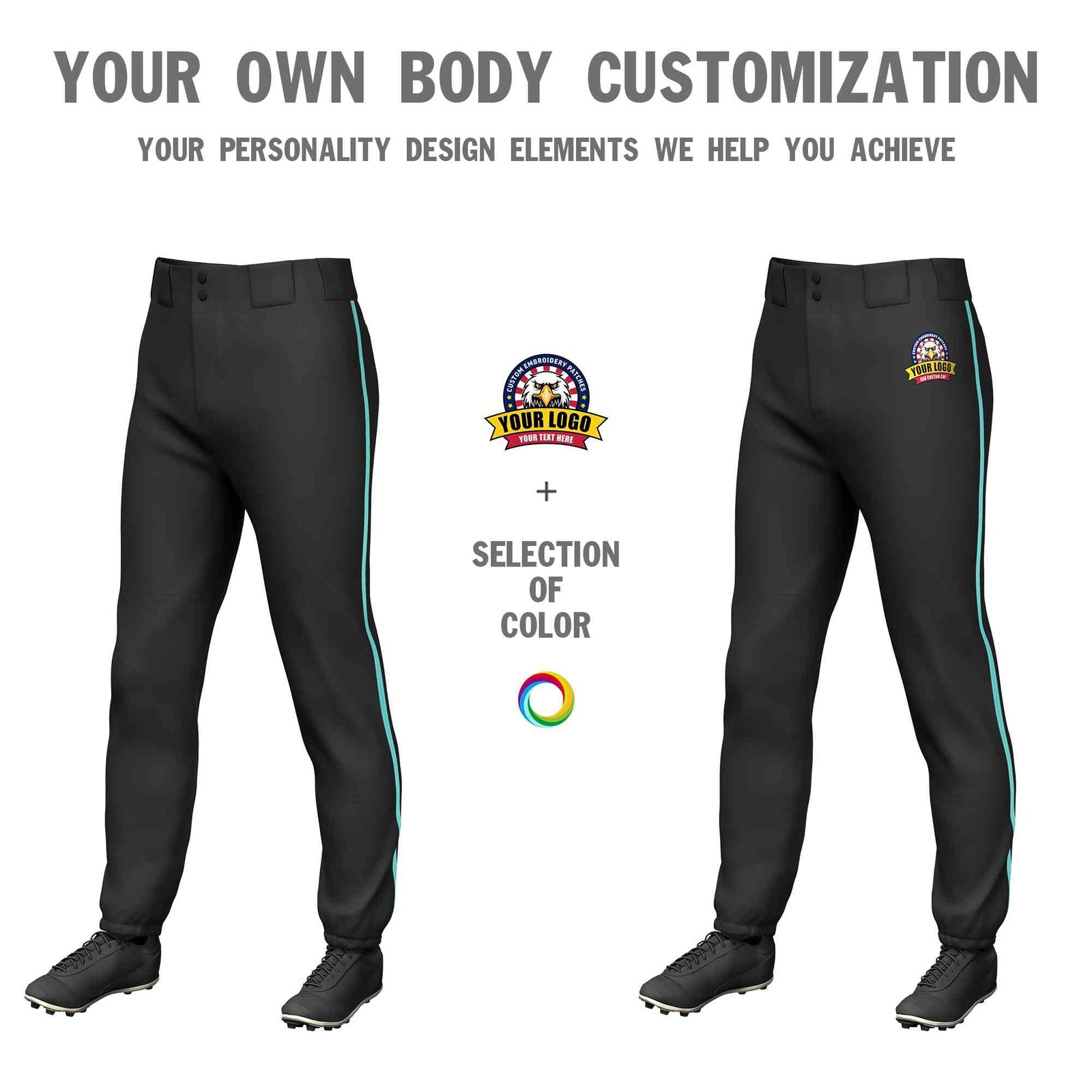 Custom Black Aqua Classic Fit Stretch Practice Pull-up Baseball Pants