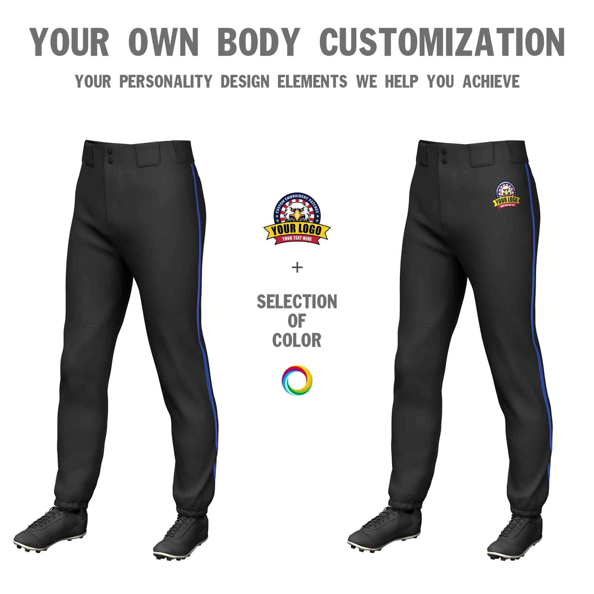 Custom Black Royal Classic Fit Stretch Practice Pull-up Baseball Pants