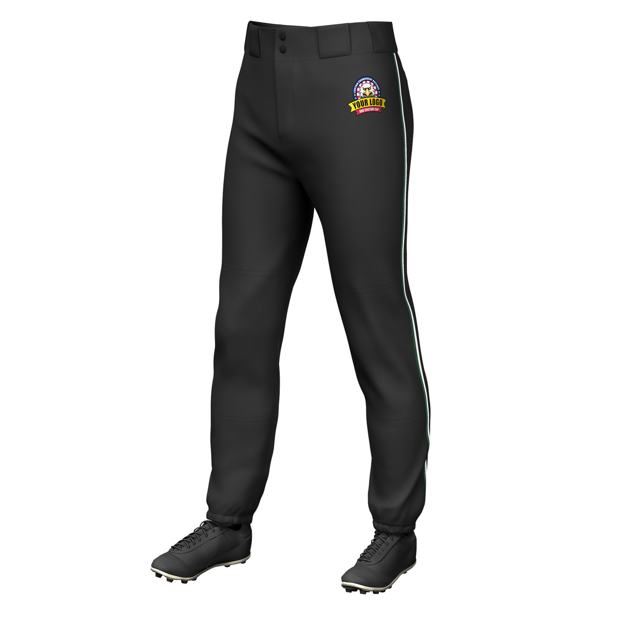 Custom Black Green-White Classic Fit Stretch Practice Pull-up Baseball Pants