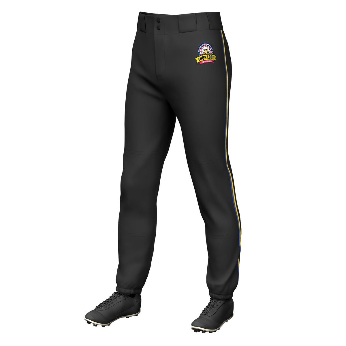 Custom Black Royal-Gold Classic Fit Stretch Practice Pull-up Baseball Pants