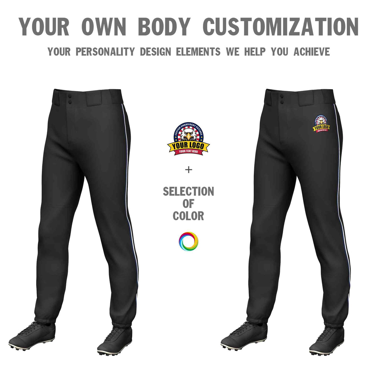 Custom Black Navy-White Classic Fit Stretch Practice Pull-up Baseball Pants