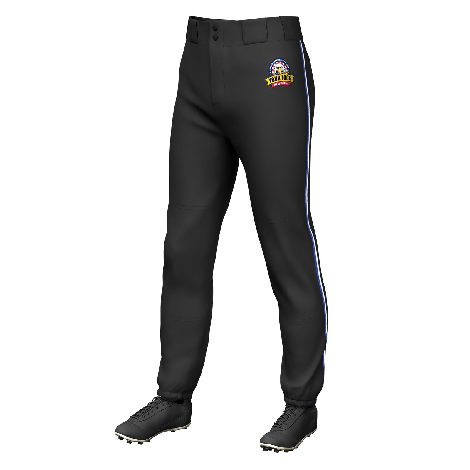 Custom Black Royal-White Classic Fit Stretch Practice Pull-up Baseball Pants