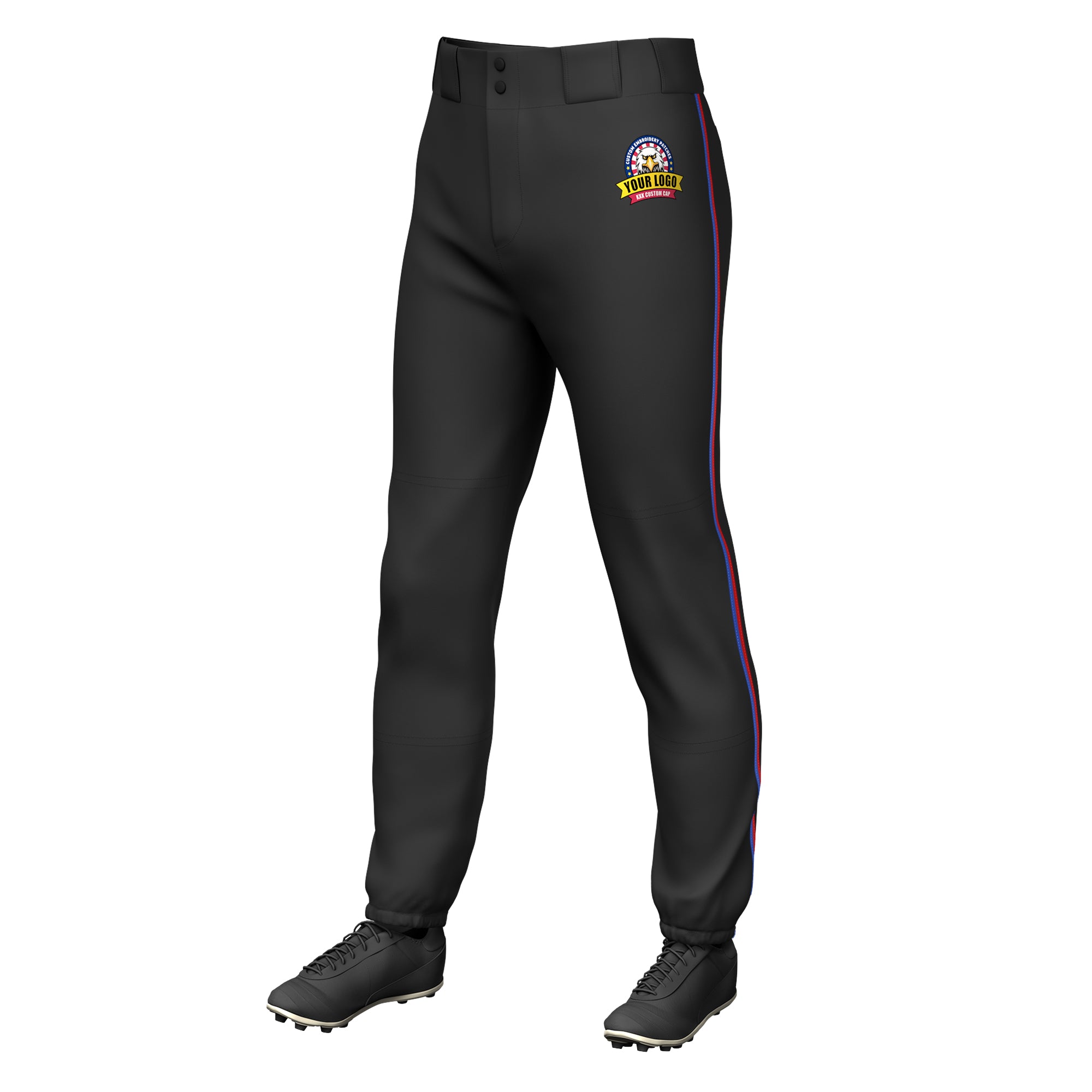Custom Black Royal-Red Classic Fit Stretch Practice Pull-up Baseball Pants