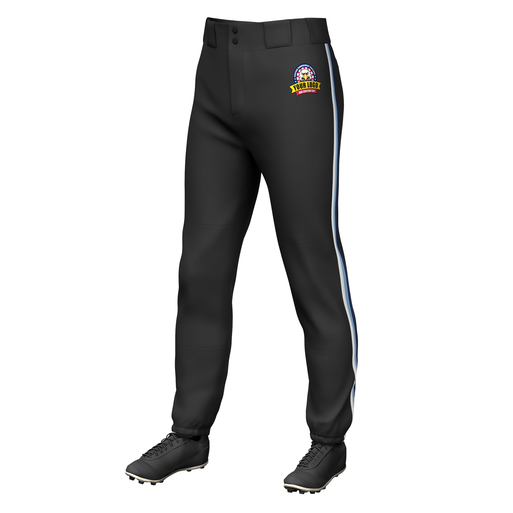 Custom Black White Light Blue-Navy Classic Fit Stretch Practice Pull-up Baseball Pants