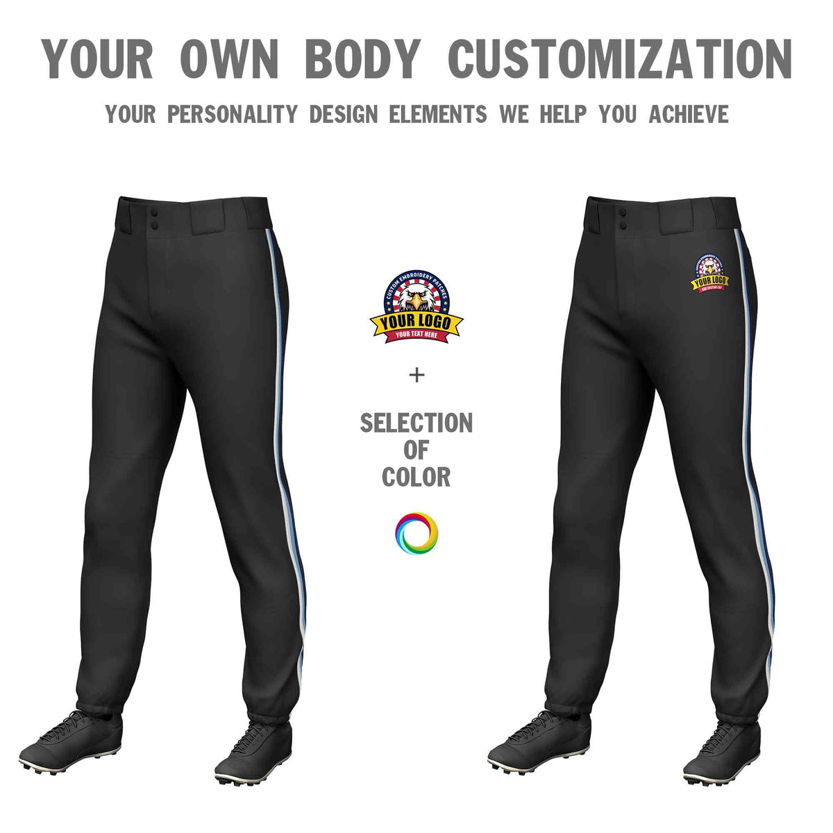 Custom Black White Light Blue-Navy Classic Fit Stretch Practice Pull-up Baseball Pants