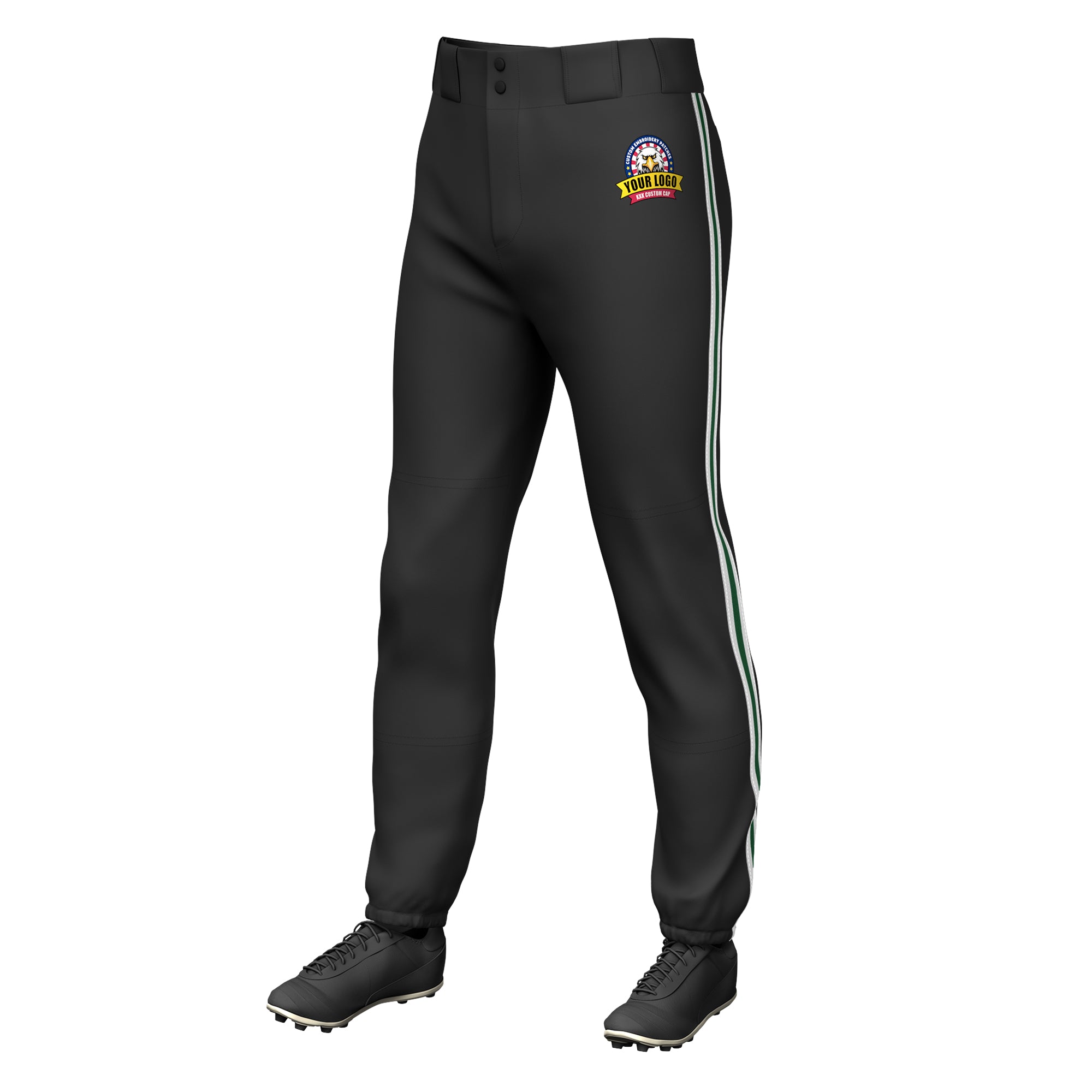 Custom Black White Green-White Classic Fit Stretch Practice Pull-up Baseball Pants
