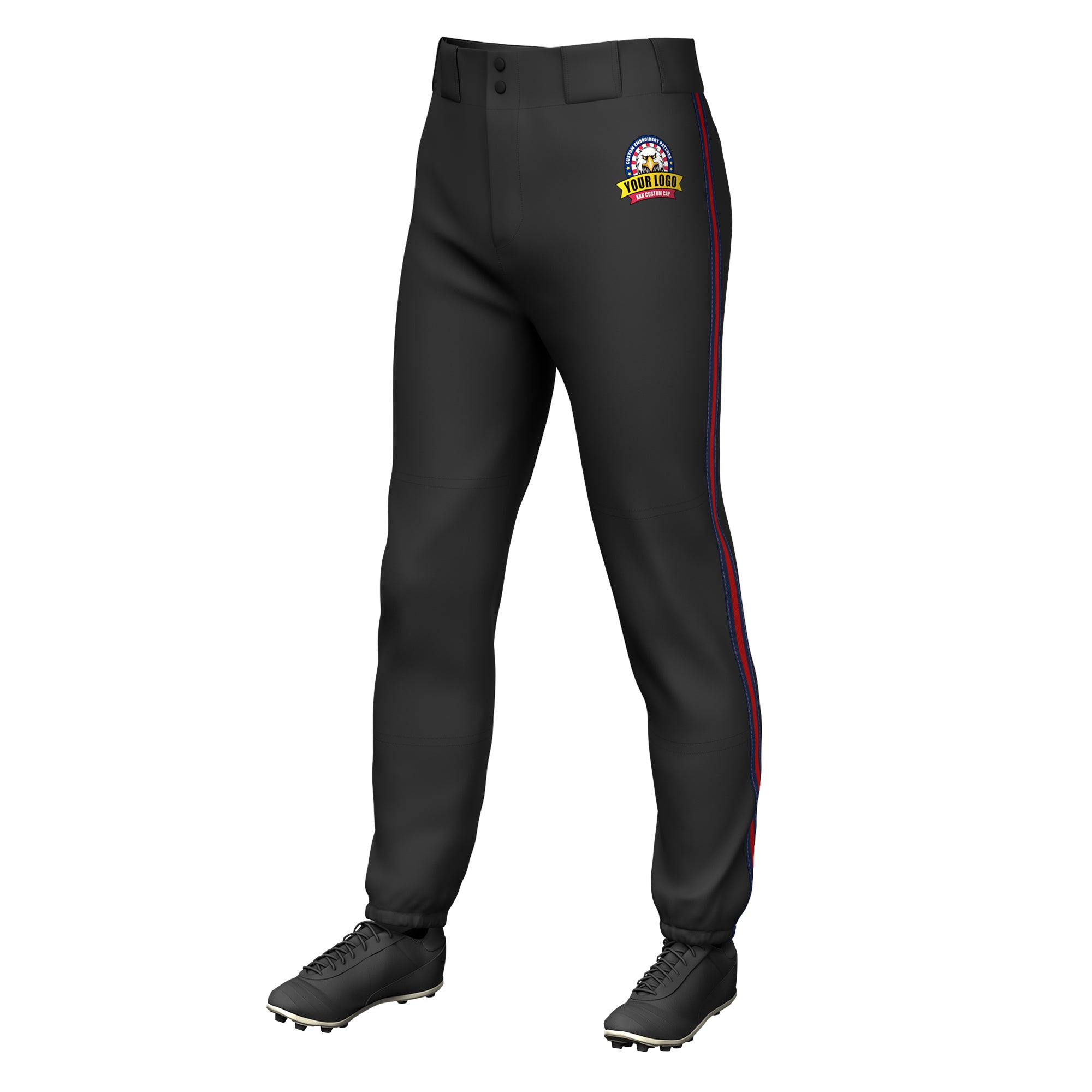 Custom Black Navy Red-Navy Classic Fit Stretch Practice Pull-up Baseball Pants