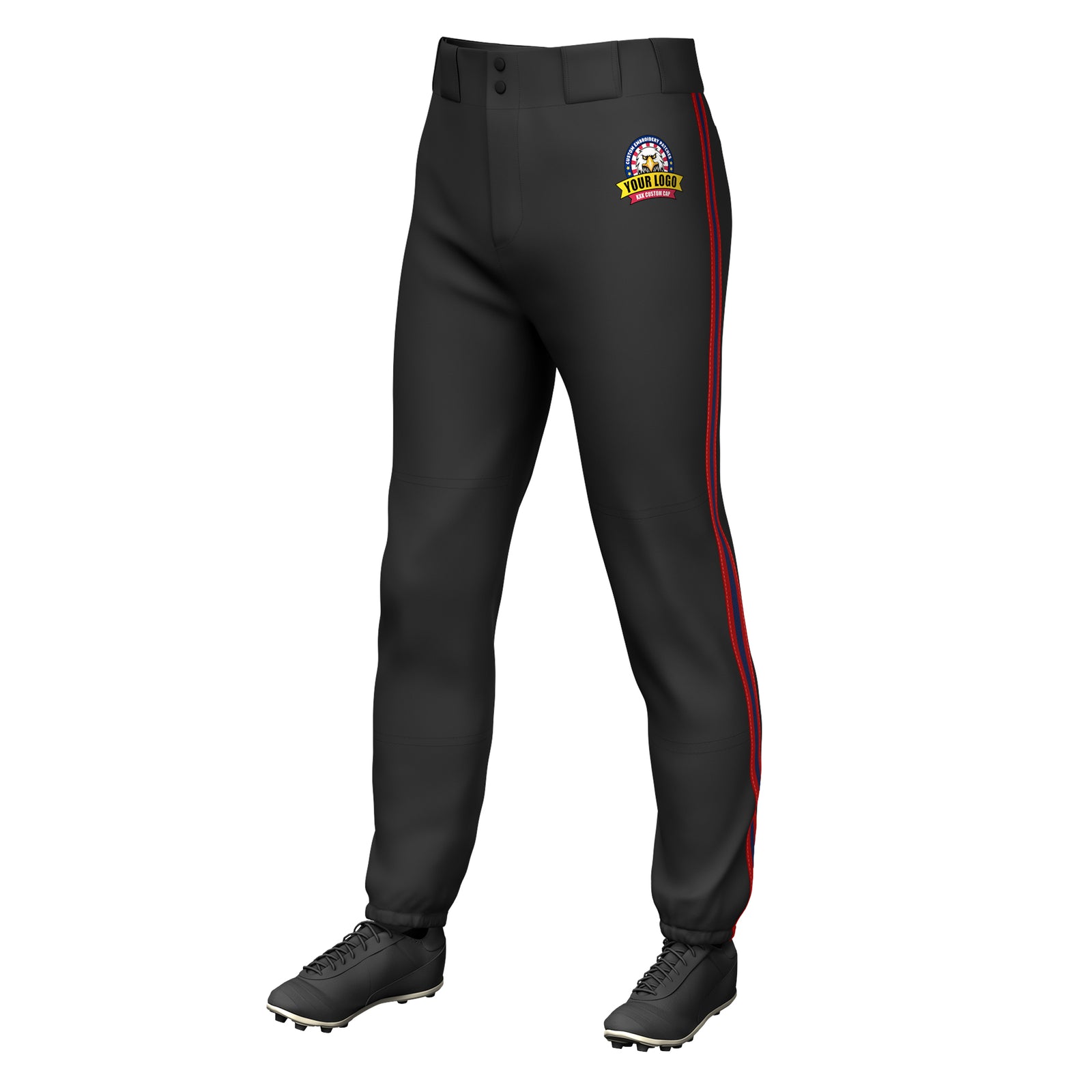 Custom Black Red Navy-Red Classic Fit Stretch Practice Pull-up Baseball Pants