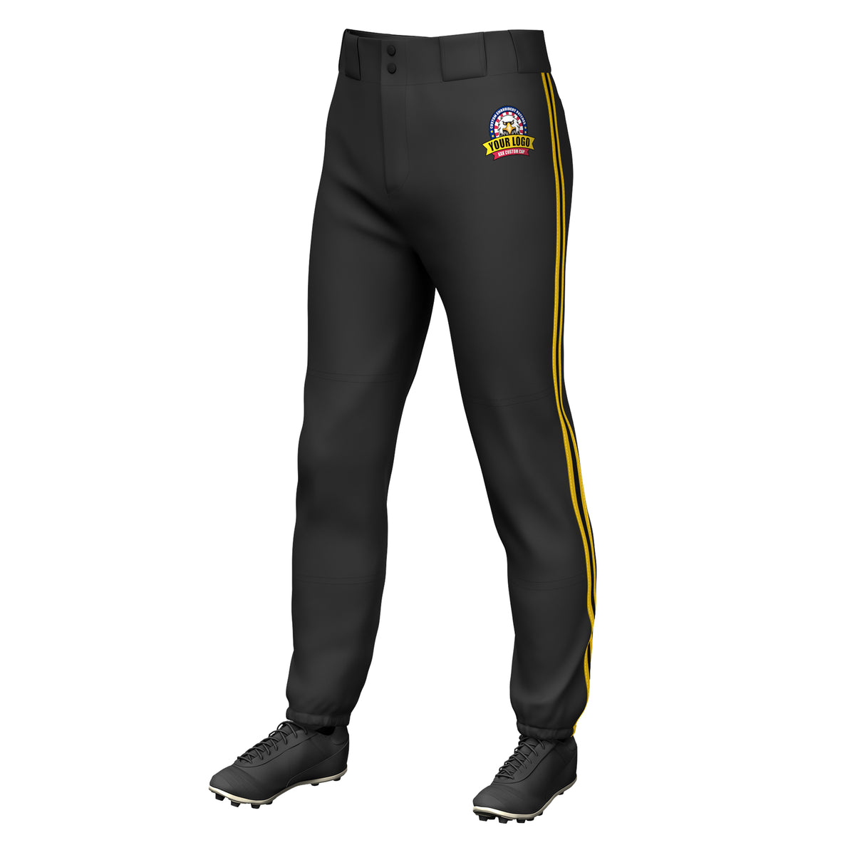 Custom Black Gold Classic Fit Stretch Practice Pull-up Baseball Pants
