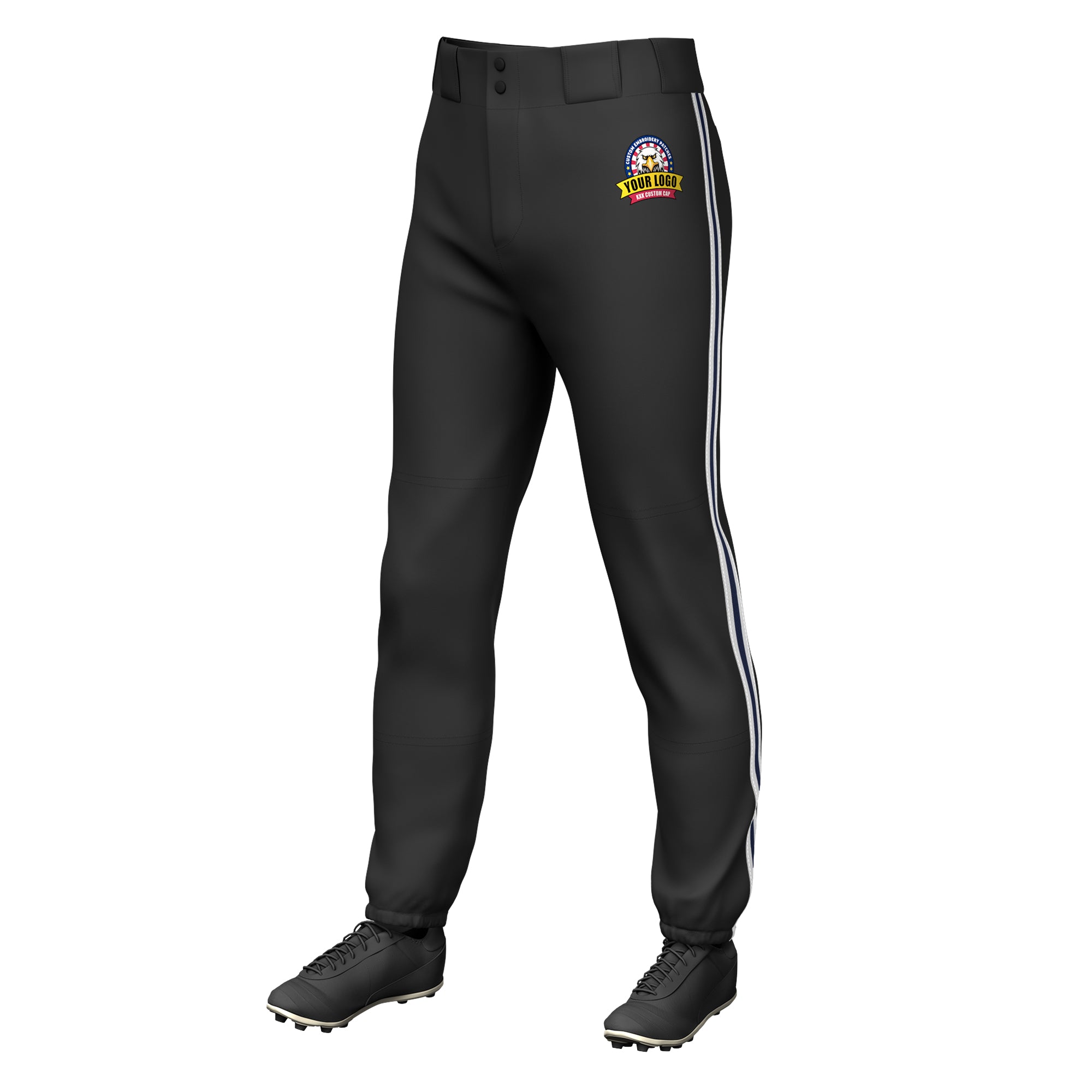 Custom Black White Navy-White Classic Fit Stretch Practice Pull-up Baseball Pants