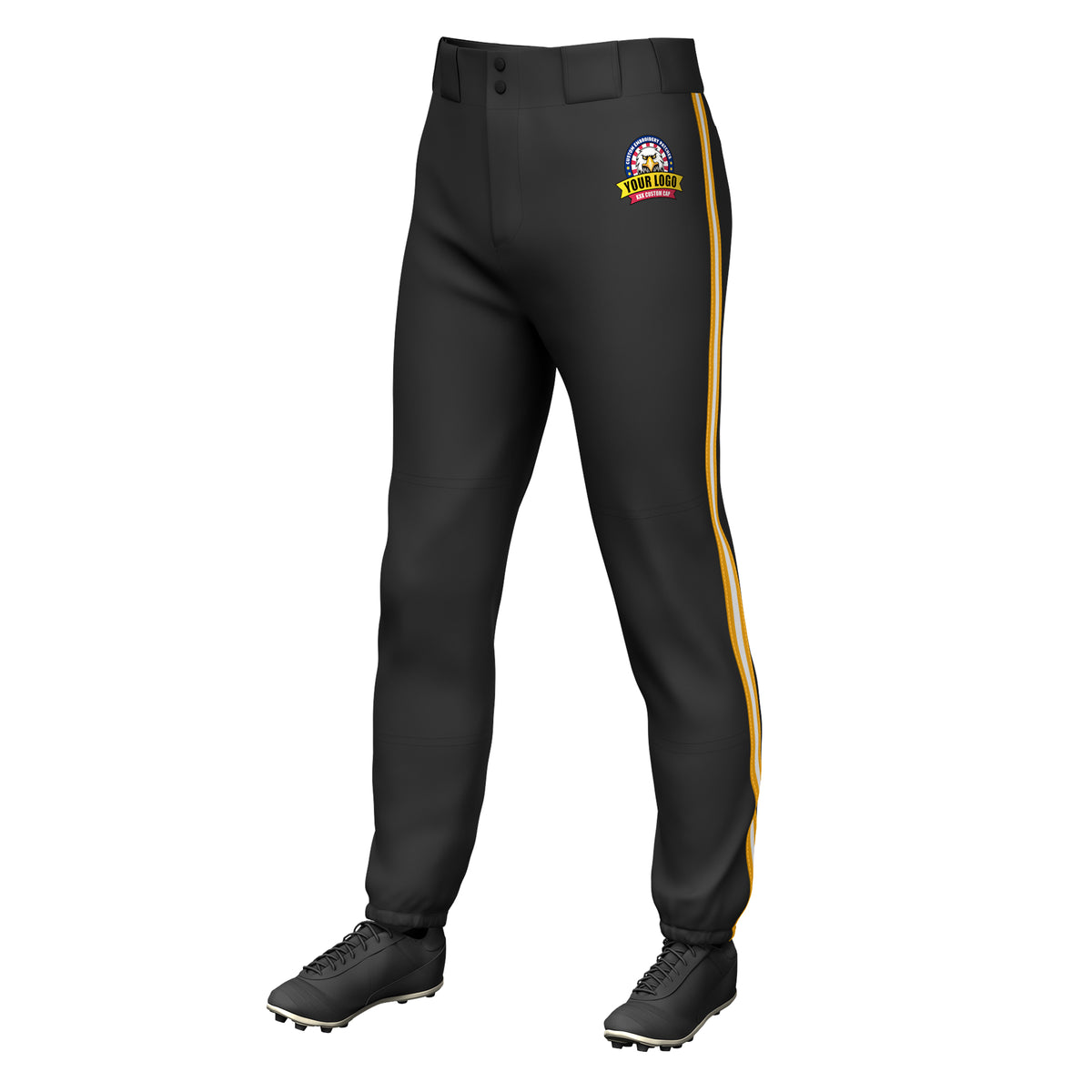Custom Black Yellow White-Yellow Classic Fit Stretch Practice Pull-up Baseball Pants