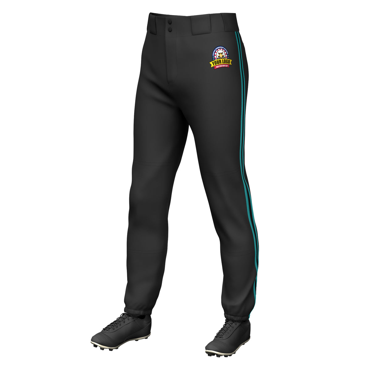 Custom Black Aqua Classic Fit Stretch Practice Pull-up Baseball Pants