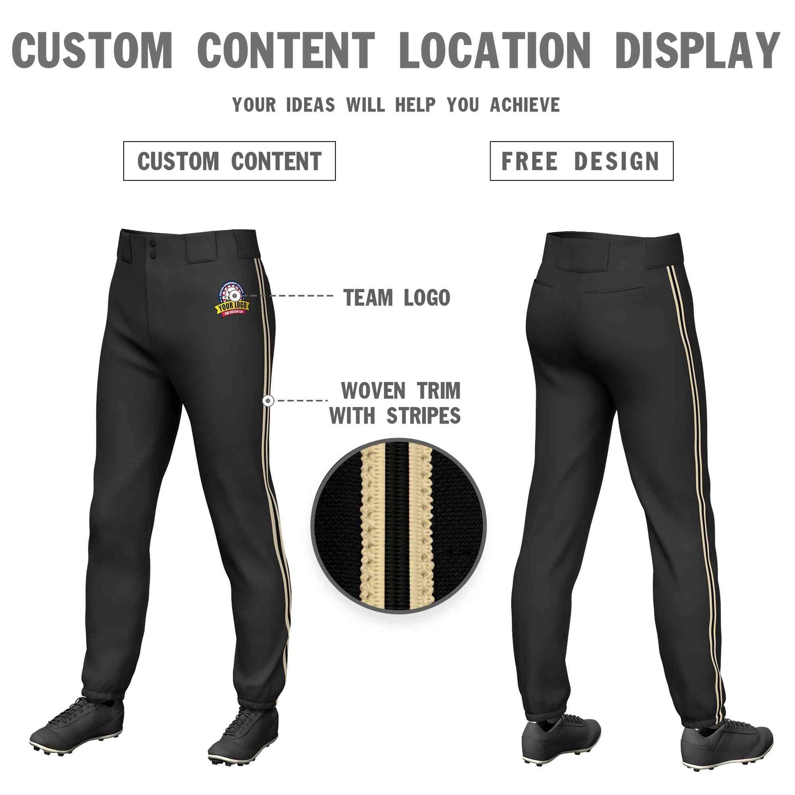 Custom Black Khaki Black-Khaki Classic Fit Stretch Practice Pull-up Baseball Pants