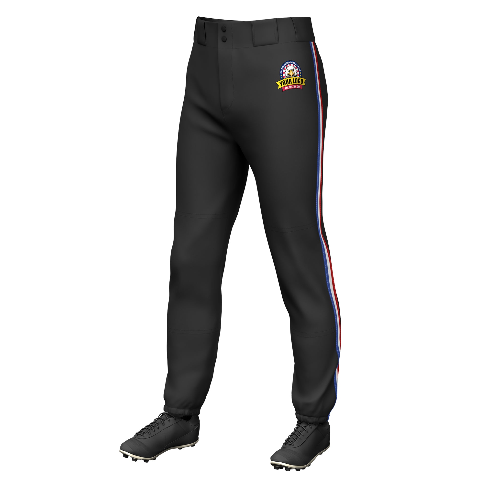 Custom Black Royal White-Red Classic Fit Stretch Practice Pull-up Baseball Pants