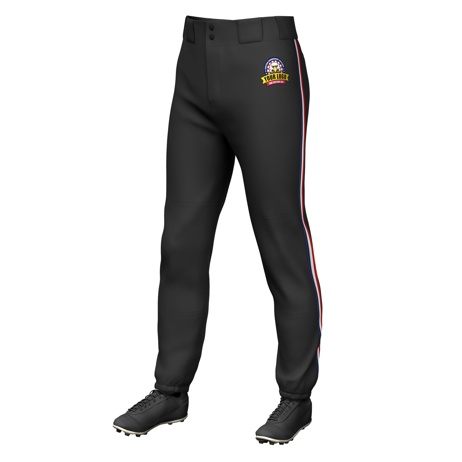 Custom Black Navy White-Red Classic Fit Stretch Practice Pull-up Baseball Pants