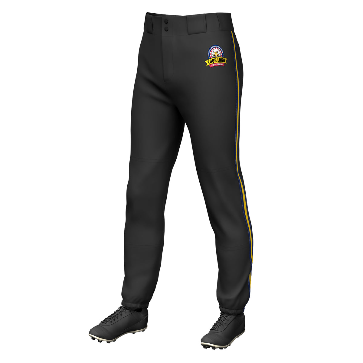 Custom Black Navy Gold-Navy Classic Fit Stretch Practice Pull-up Baseball Pants