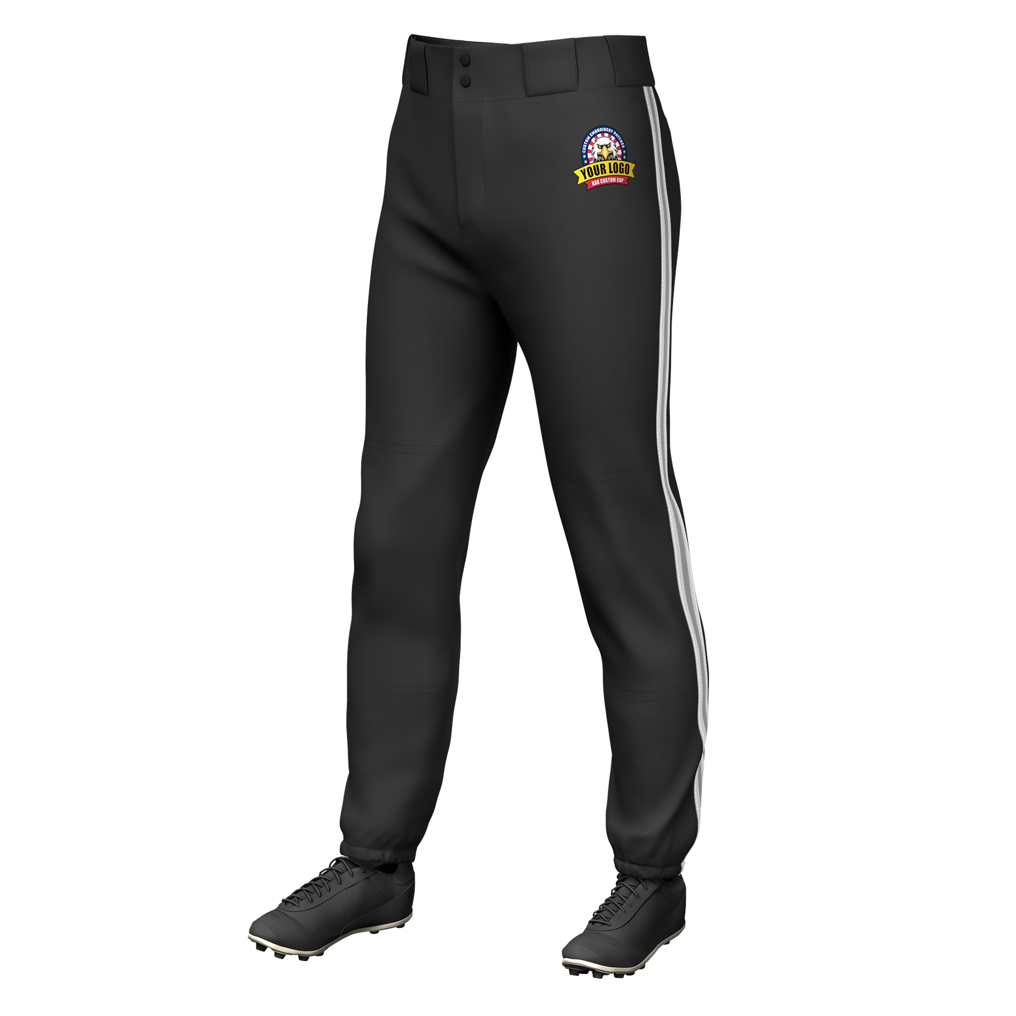 Custom Black White Gray-White Classic Fit Stretch Practice Pull-up Baseball Pants
