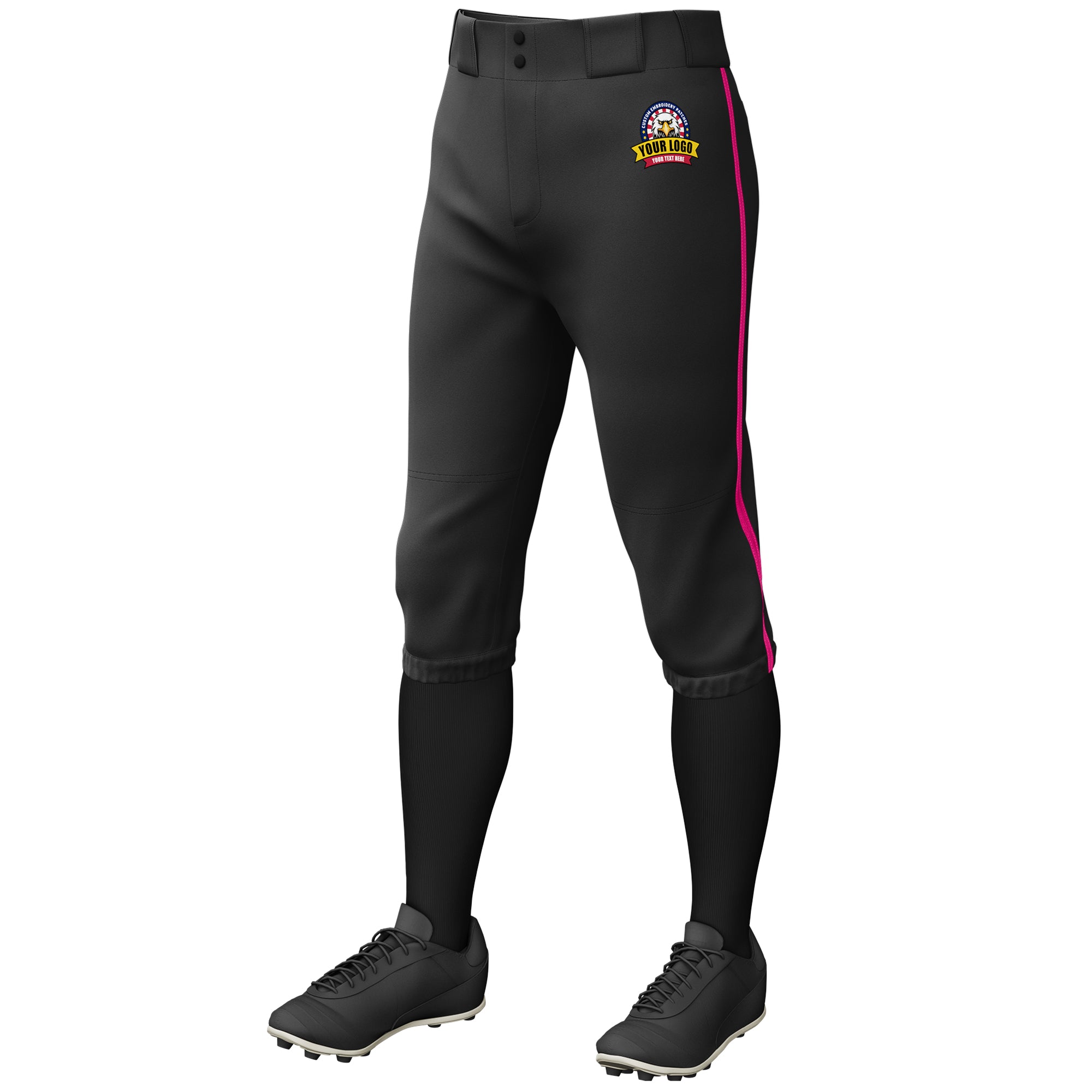 Custom Black Pink Classic Fit Stretch Practice Knickers Baseball Pants