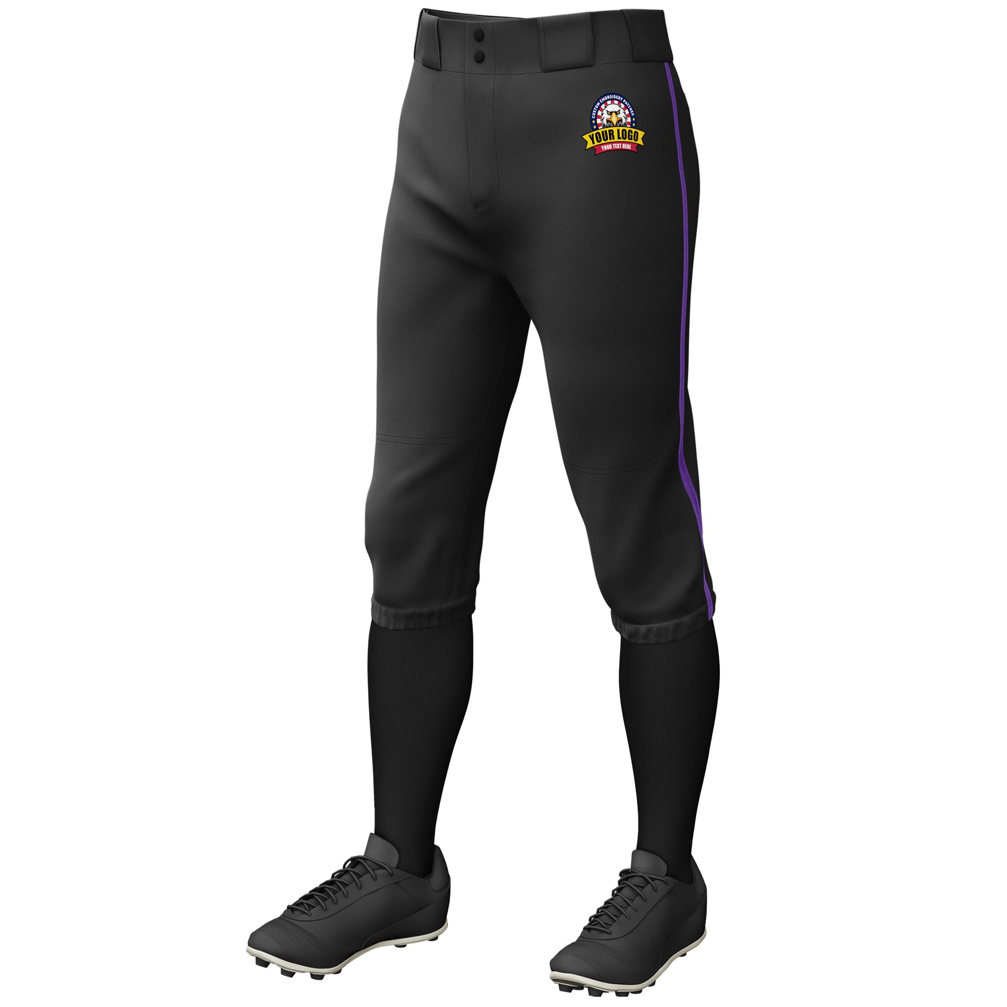 Custom Black Purple Classic Fit Stretch Practice Knickers Baseball Pants