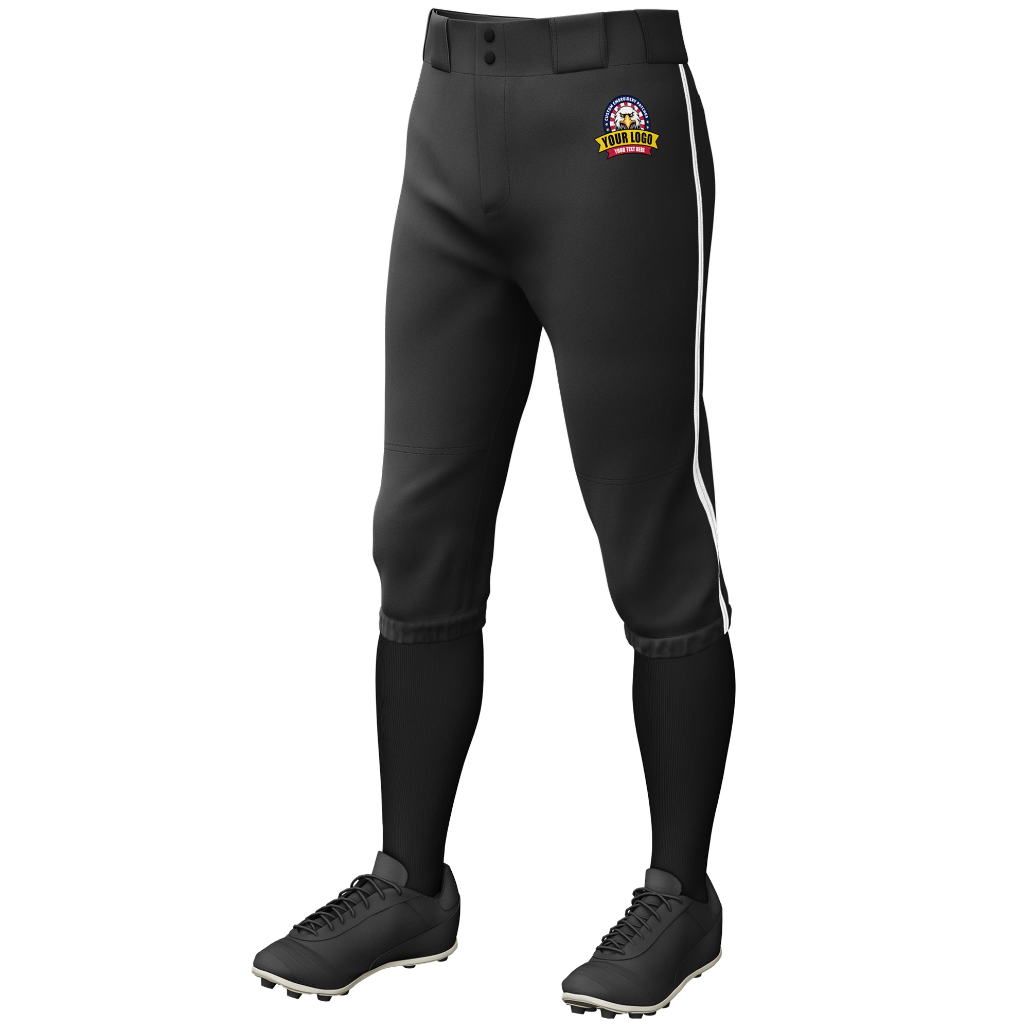 Custom Black White Classic Fit Stretch Practice Knickers Baseball Pants