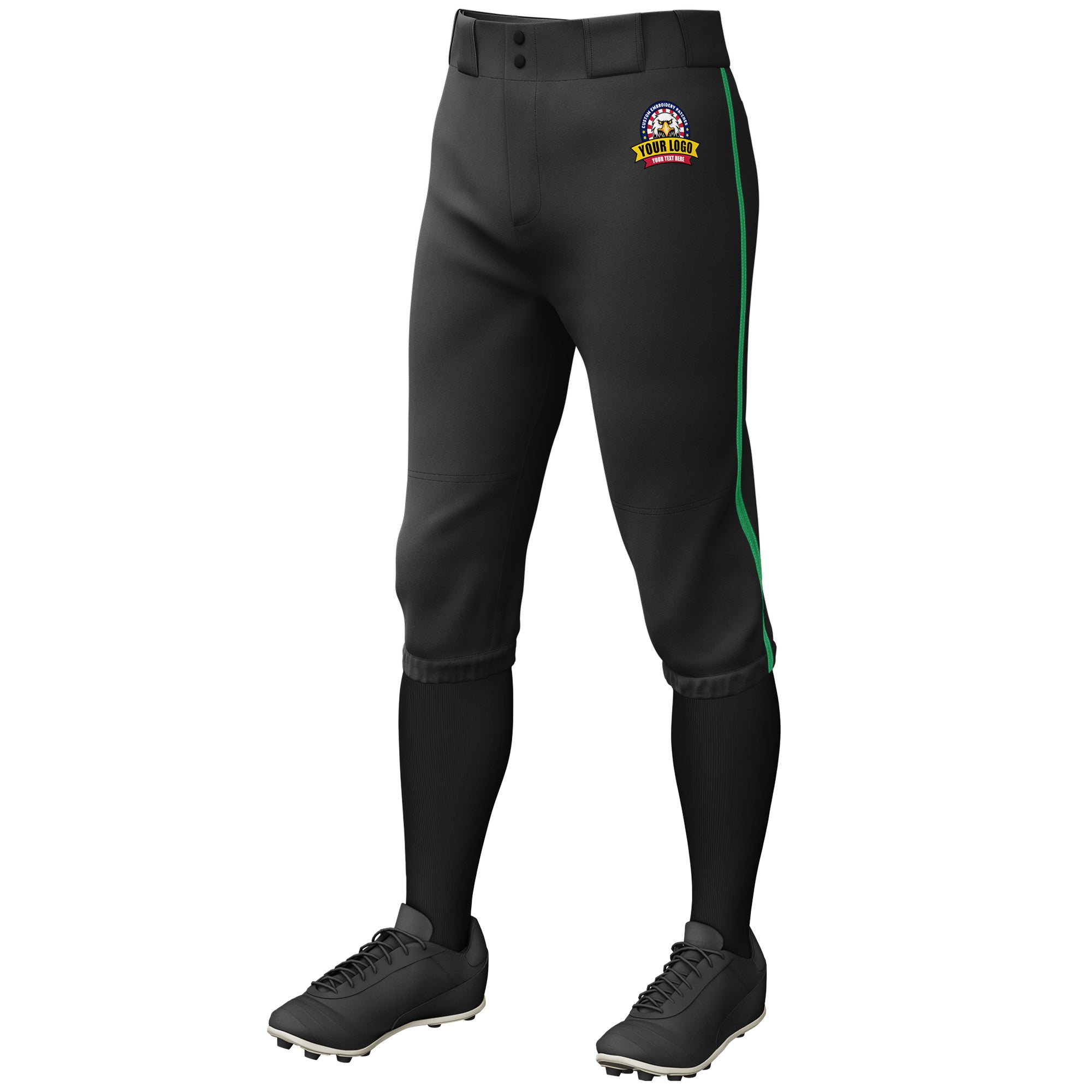 Custom Black Kelly Green Classic Fit Stretch Practice Knickers Baseball Pants