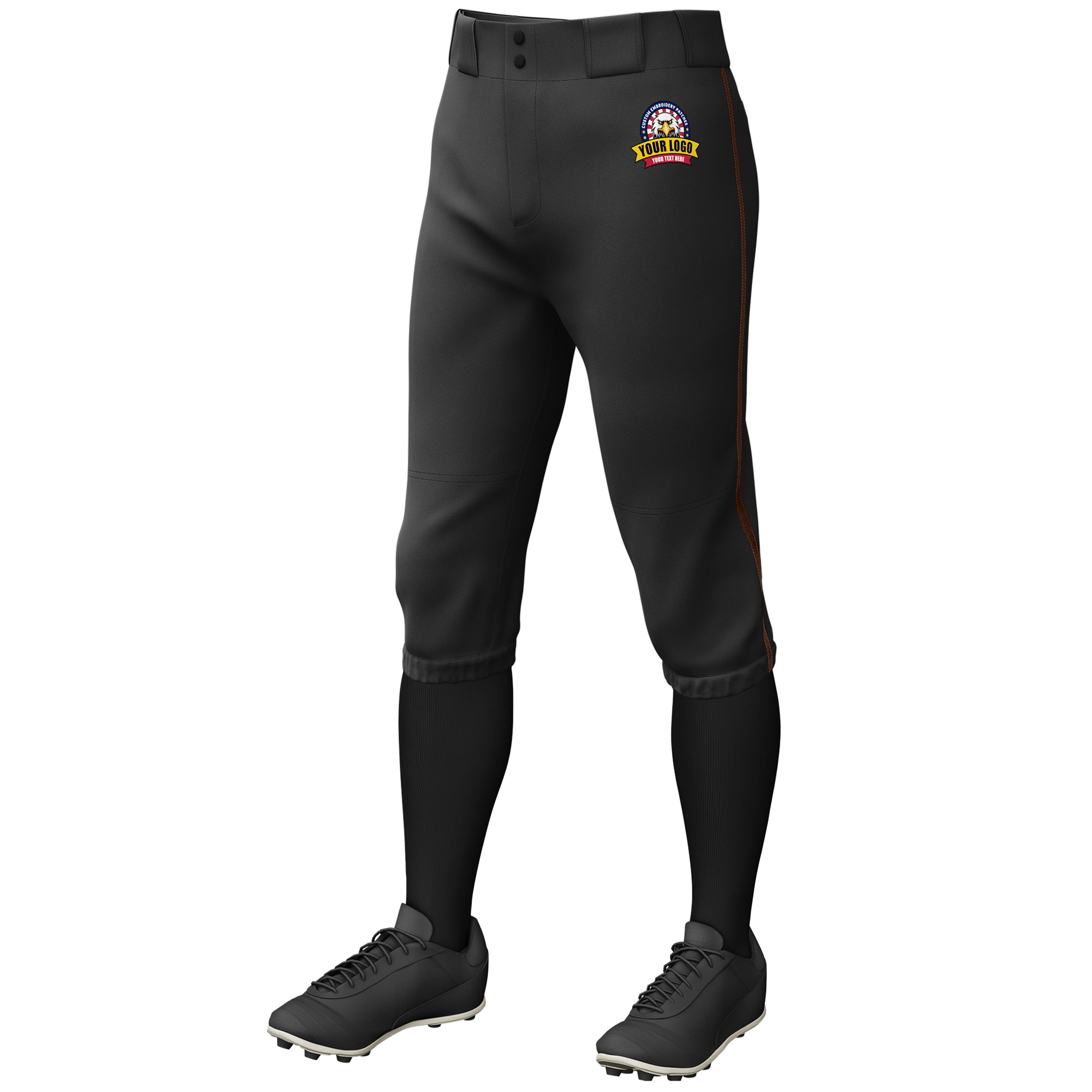 Custom Black Brown Classic Fit Stretch Practice Knickers Baseball Pants