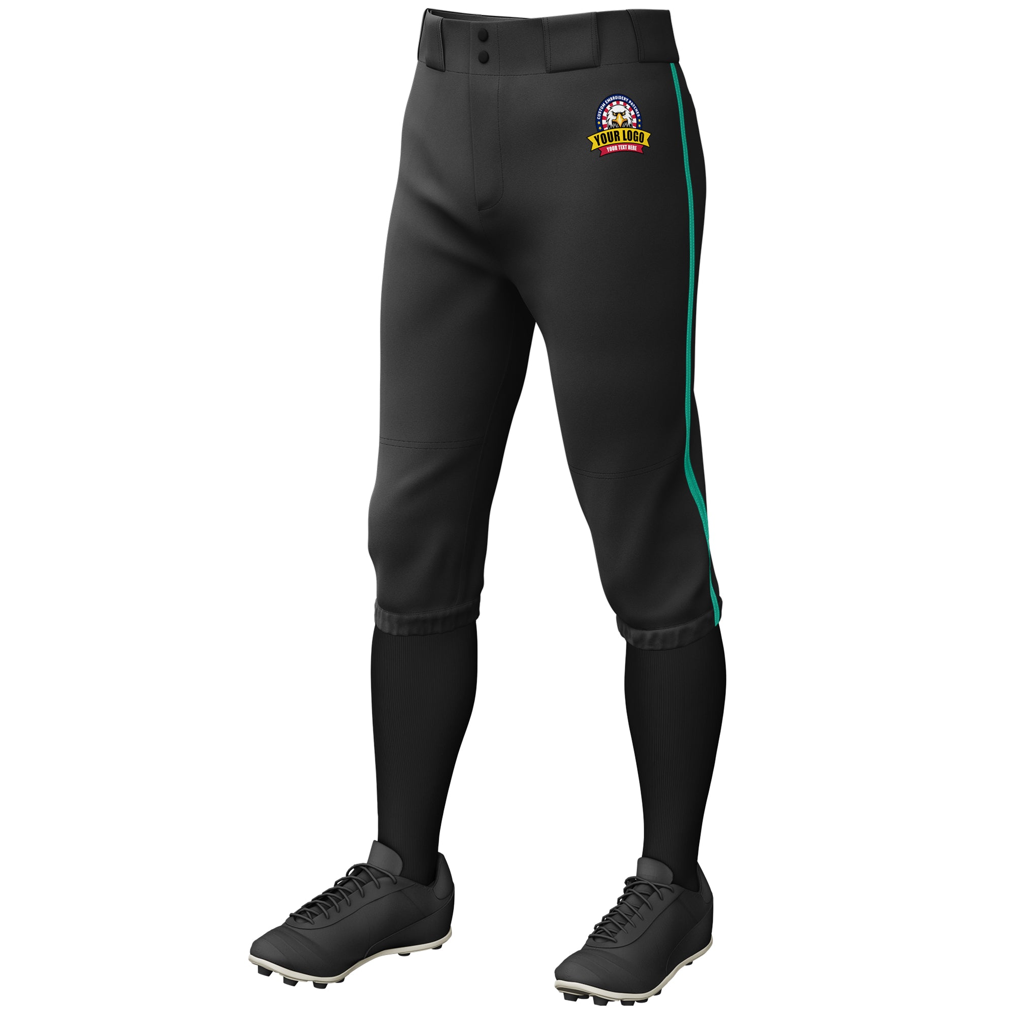 Custom Black Teal Classic Fit Stretch Practice Knickers Baseball Pants