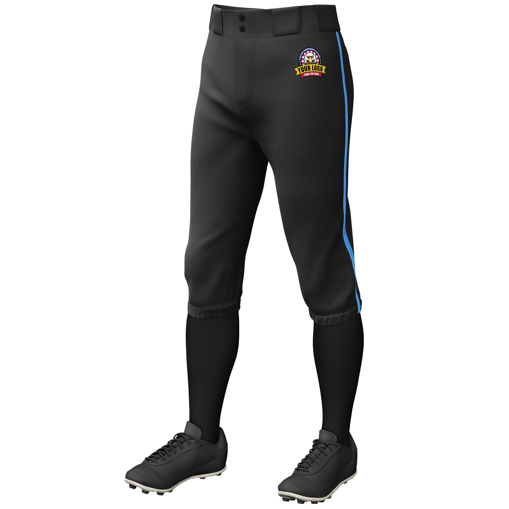 Custom Black Powder Blue Classic Fit Stretch Practice Knickers Baseball Pants