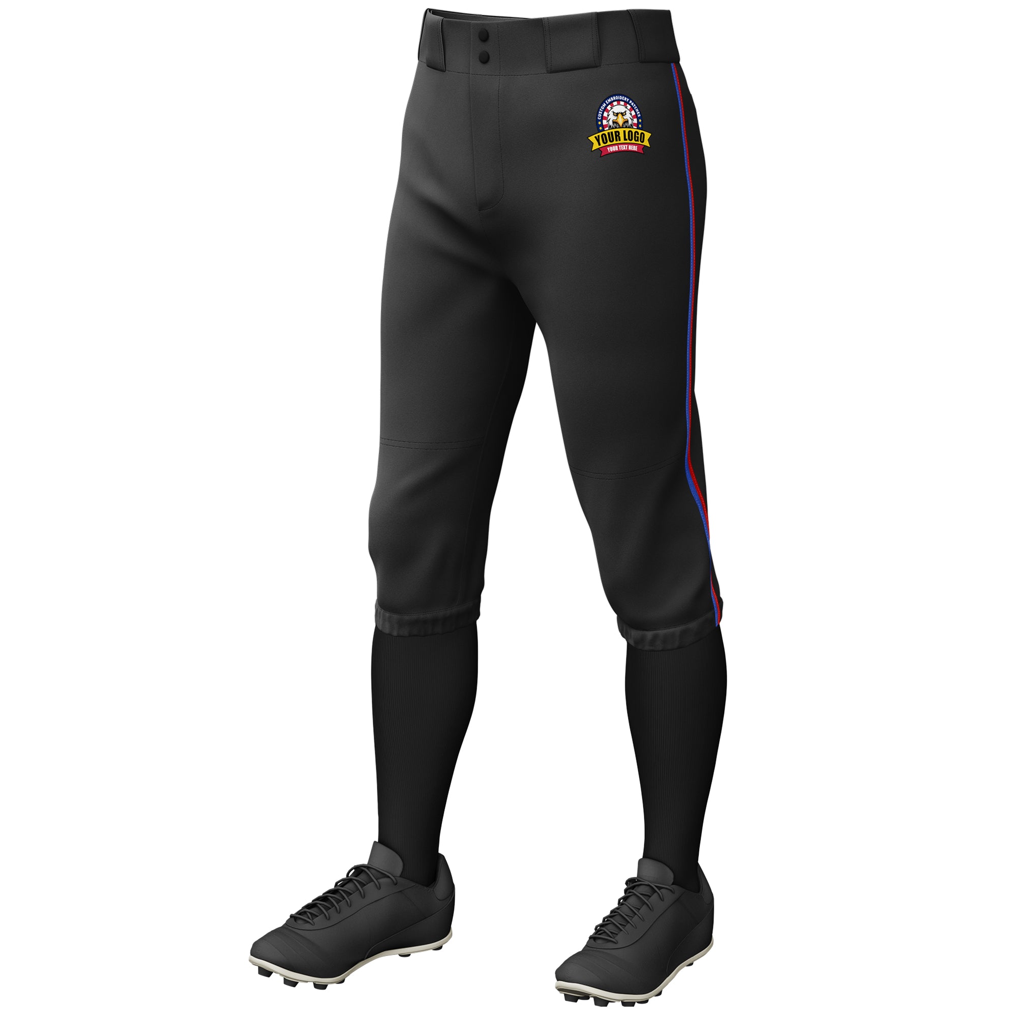 Custom Black Royal-Red Classic Fit Stretch Practice Knickers Baseball Pants