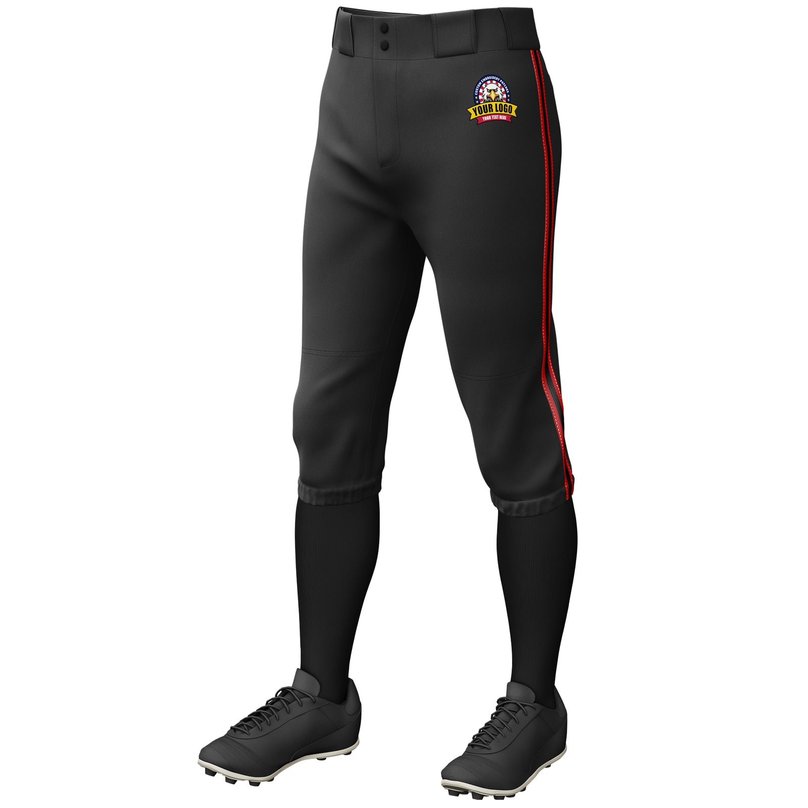Custom Black Red Black-Red Classic Fit Stretch Practice Knickers Baseball Pants