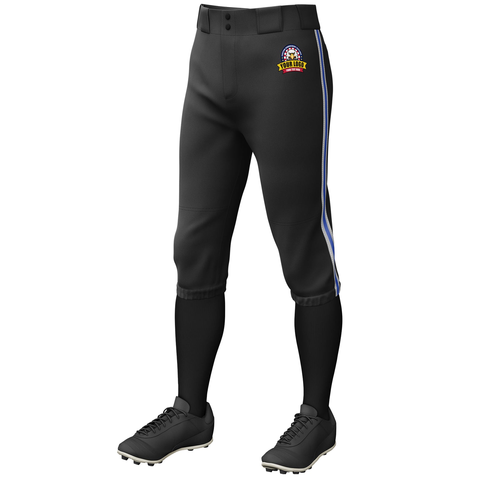 Custom Black Gray Royal-Gray Classic Fit Stretch Practice Knickers Baseball Pants