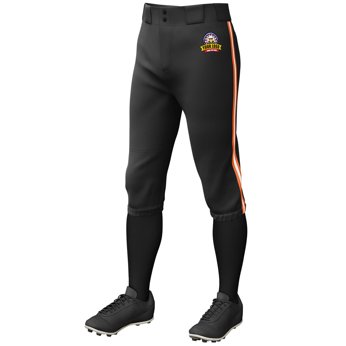 Custom Black Orange White-Orange Classic Fit Stretch Practice Knickers Baseball Pants