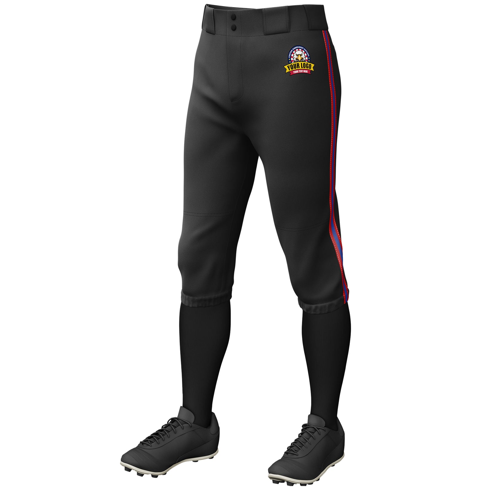 Custom Black Red Royal-Red Classic Fit Stretch Practice Knickers Baseball Pants