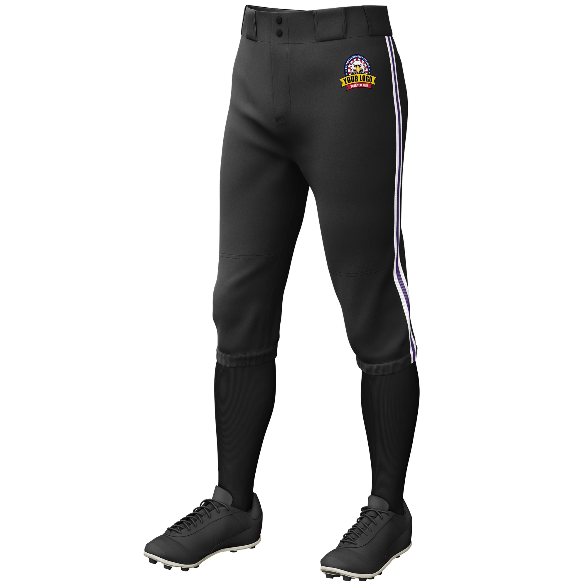 Custom Black White Purple-White Classic Fit Stretch Practice Knickers Baseball Pants