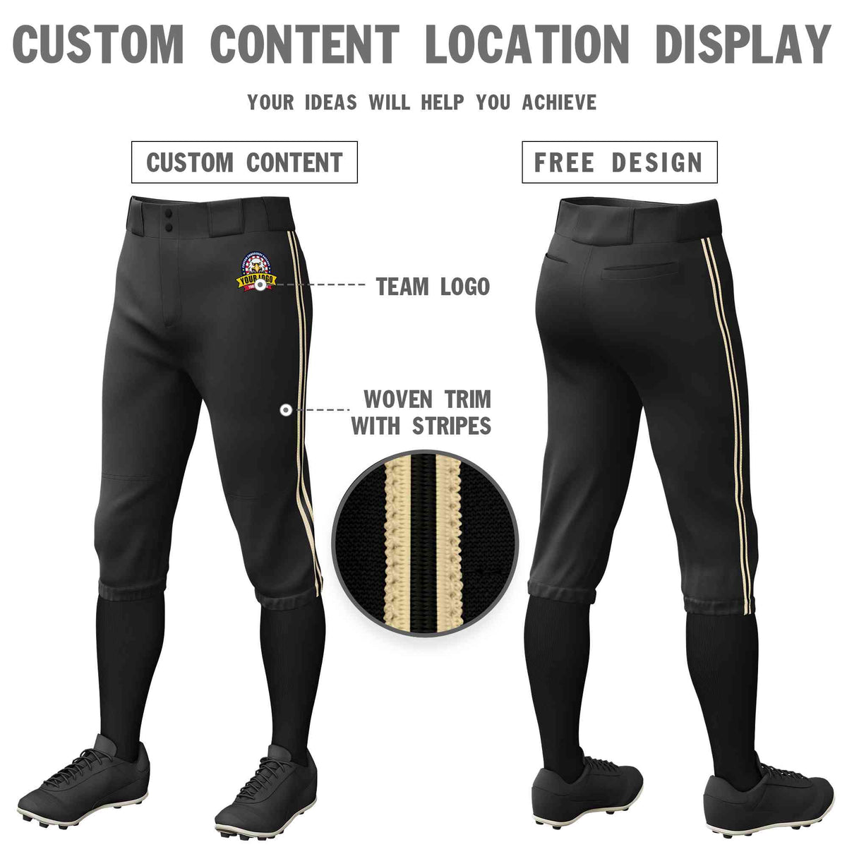 Custom Black Khaki Black-Khaki Classic Fit Stretch Practice Knickers Baseball Pants